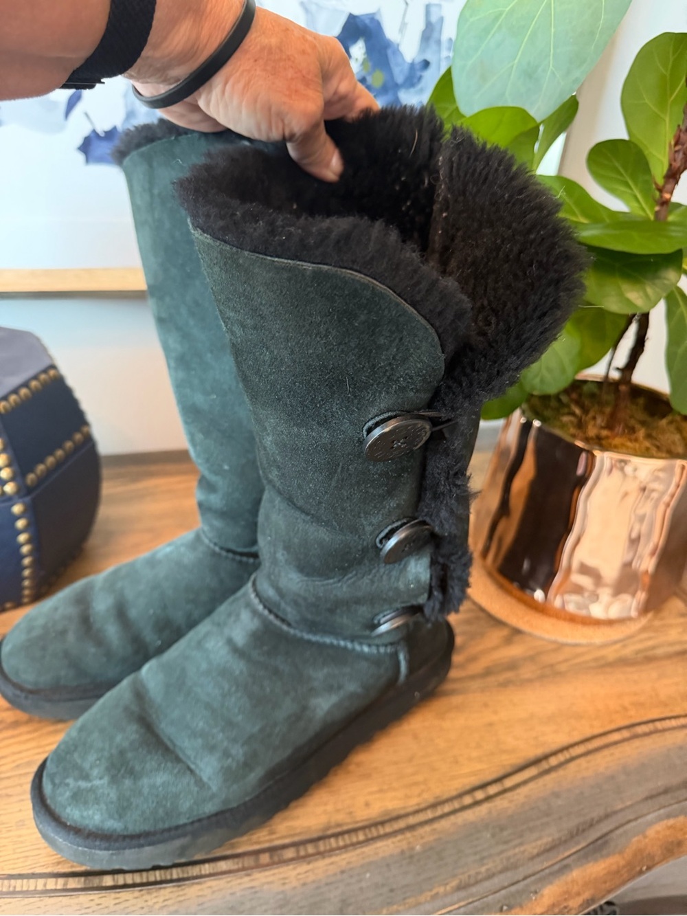 UGG Women’s Black Suede Button-Accent Winter Boots